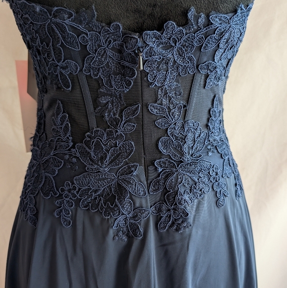 Sheer-Bodice Long PromGirl Sweetheart Blue Formal Maxi Dress Size 2 NWT - Picture 11 of 16